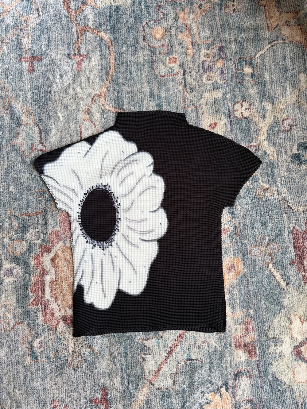 Black Stretch Top with White Floral